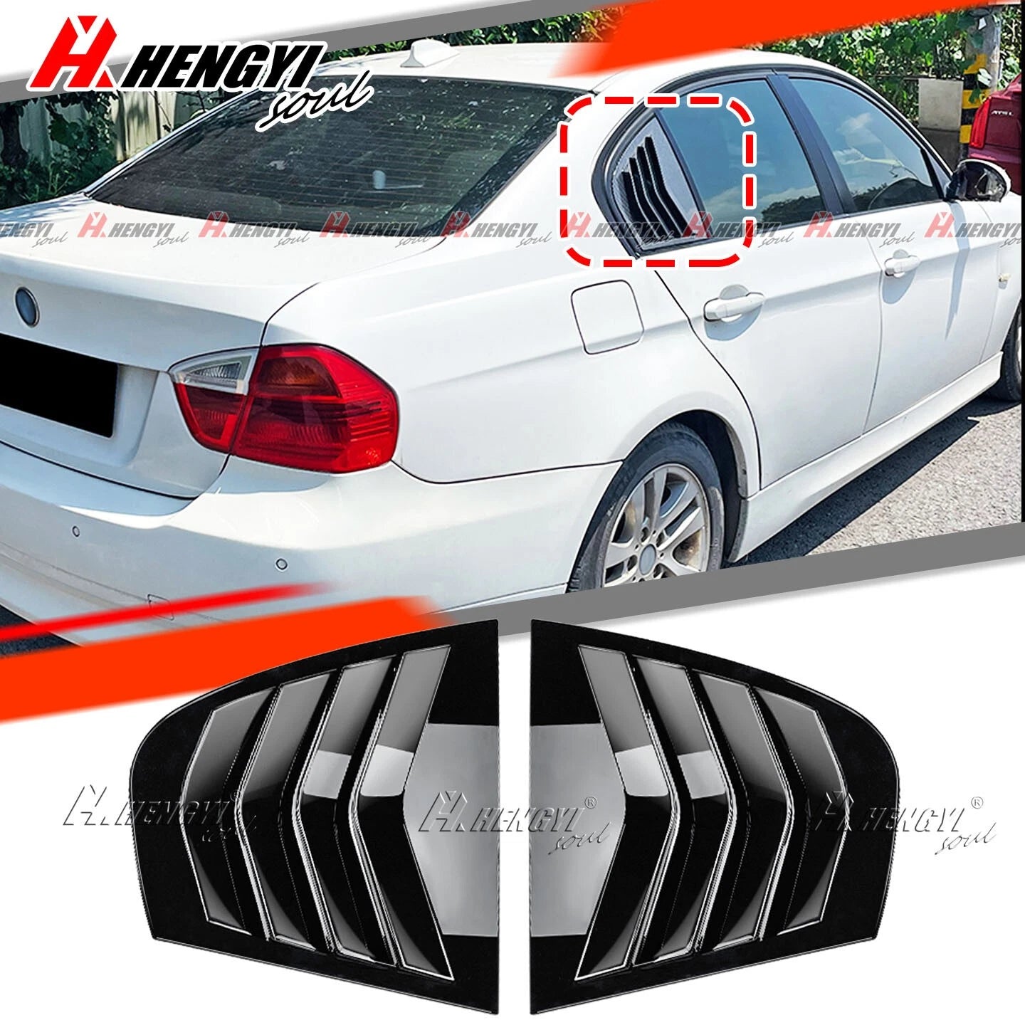2x Side Window Louver Shutter Cover Black for BMW E90 3 Series (2005-2013)