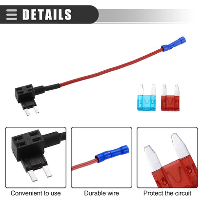 Circuit 12V Mini Fuse Tap w/  10A 15A ATM APM Blade Fuses for Car
