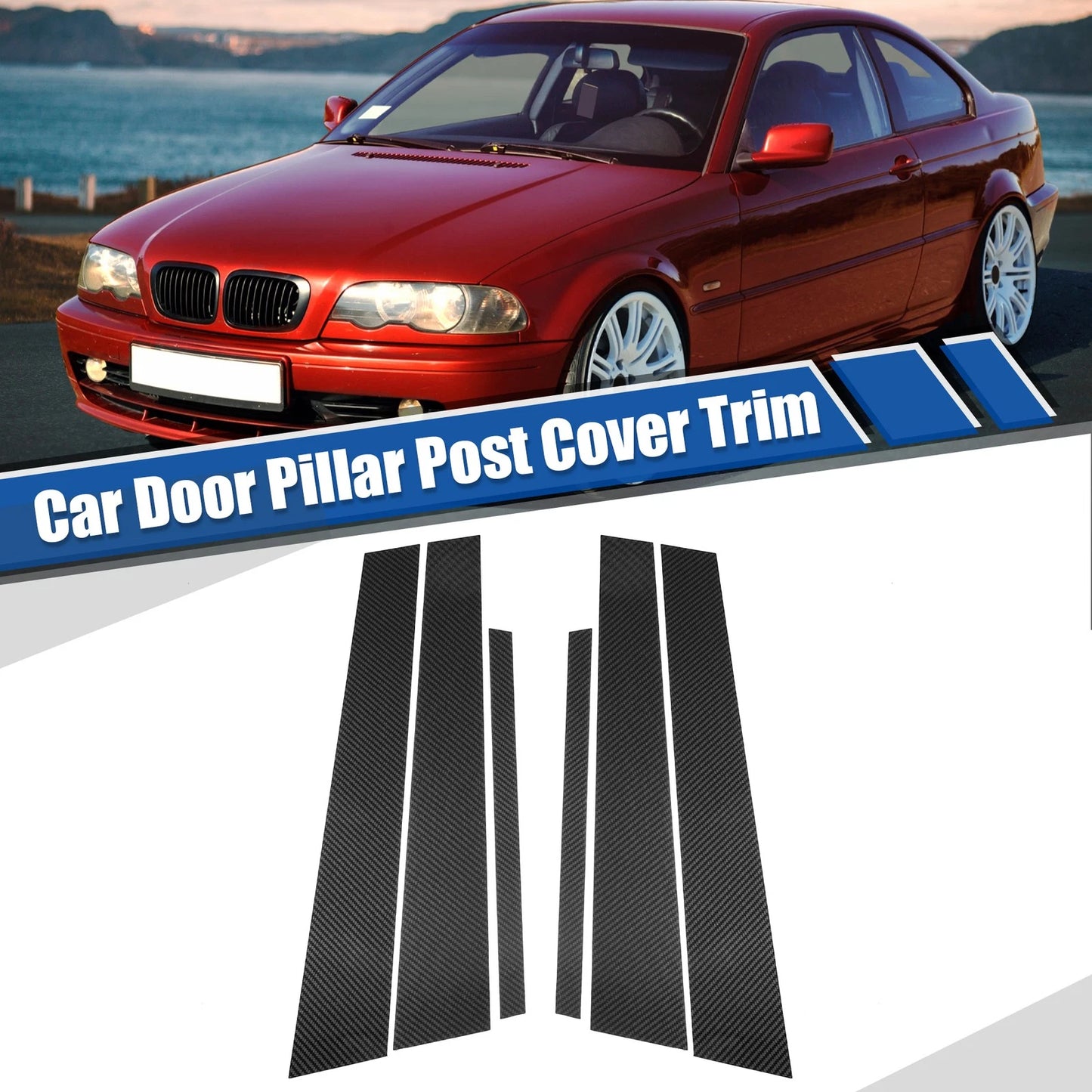 Gloss Carbon Pattern Car Door Window Pillar Post Covers for BMW 3 Series (1998-2006)