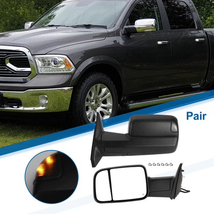 Tow Mirrors for Dodge Ram 1500 with Turn Signal Light Black 2 x (2009-2018)