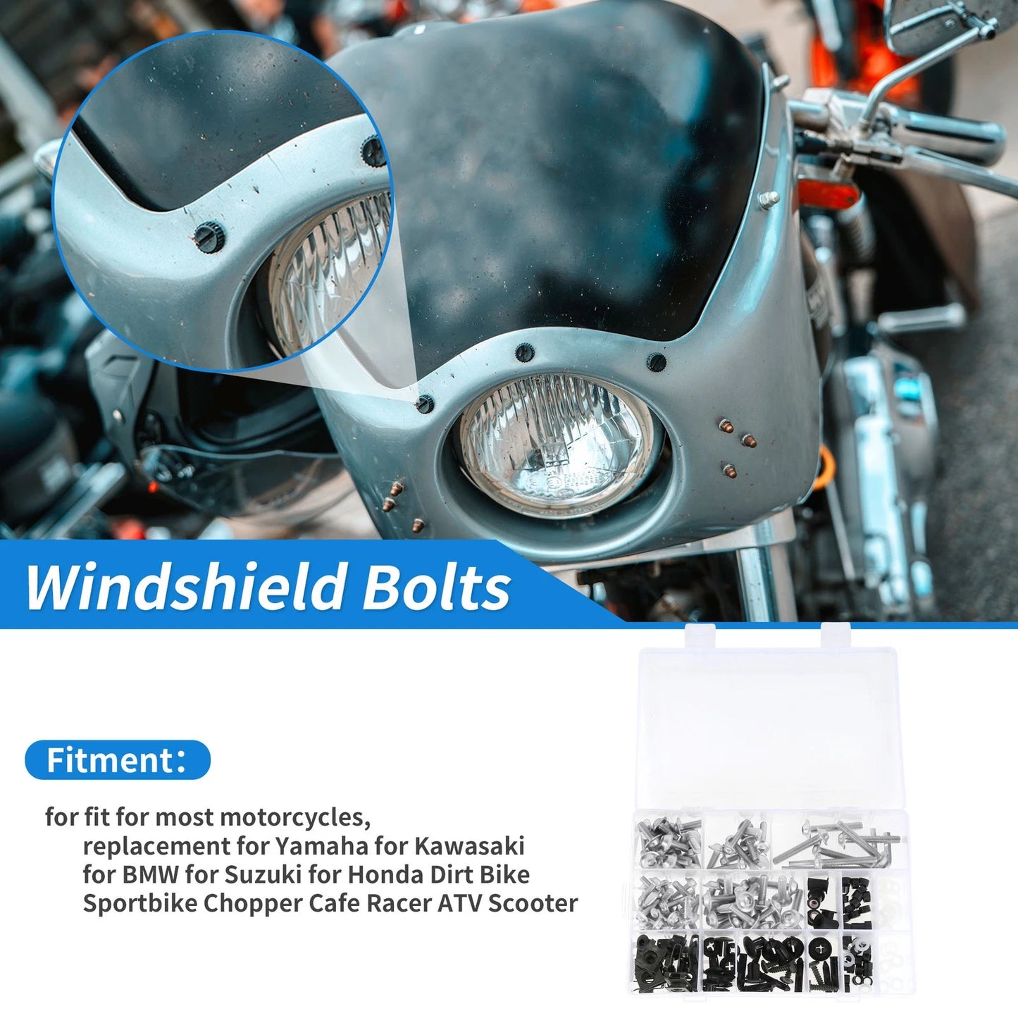 Bolts Windshield for Yamaha Aluminum Rubber Silver Tone
