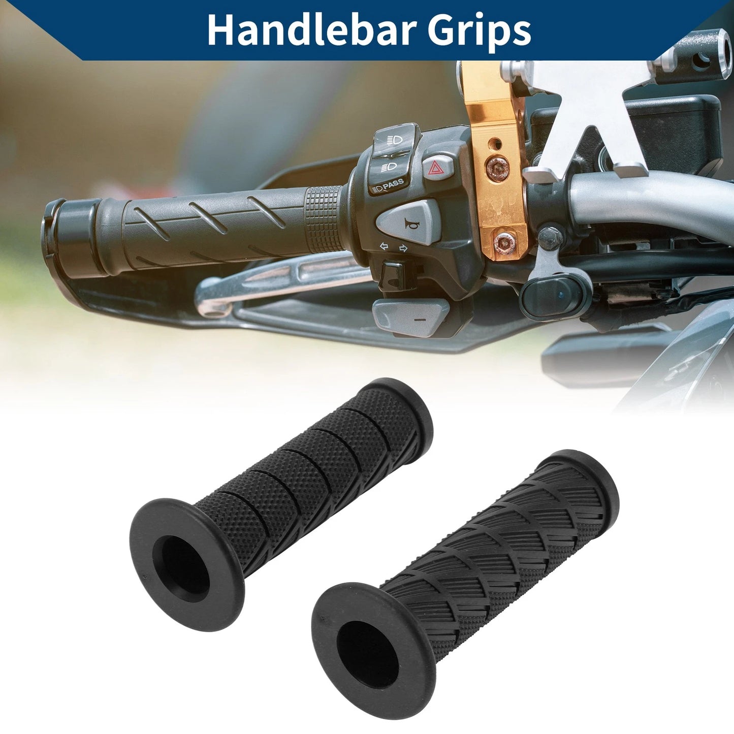 7/8" 22mm Hand Grips Rubber Black for Motorcycle