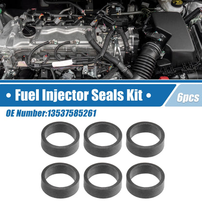 6 x Fuel Injector Seals for BMW X5, X6 (2010-2013) - No.13537585261 Black