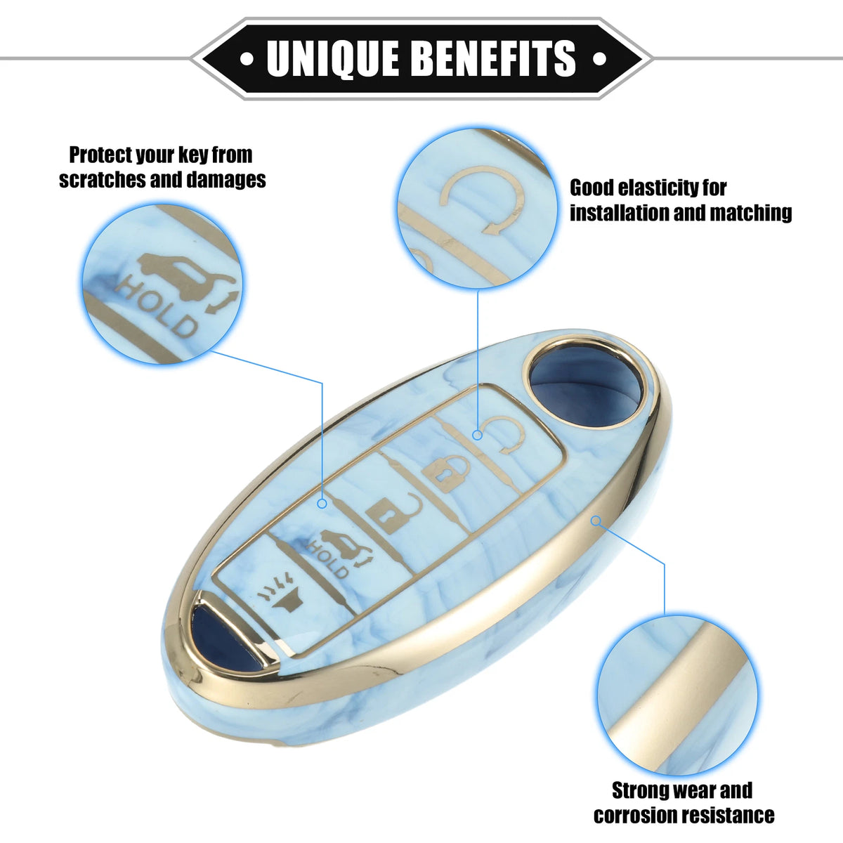 5 Button Smart Key Fob Cover TPU Blue for Nissan Altima Maxima
