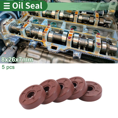Oil Seal 8x26x7mm Brown 5 Pcs Fluorine Rubber Seal Ring Rotary Shaft