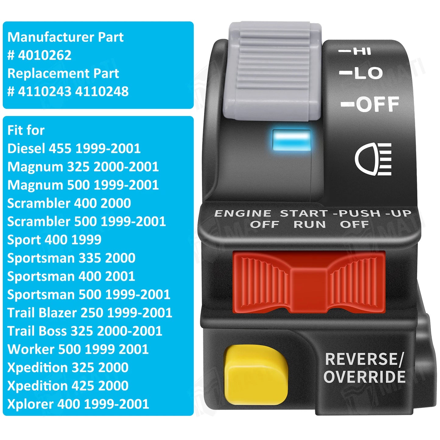Left Handlebar Start/Stop Switch Headlight for Polaris Scrambler 500(1999–2001)