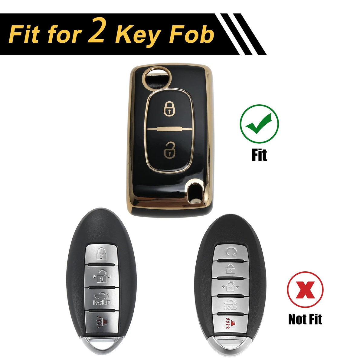 Black Gold Tone TPU Silicone Key Case for Peugeot 107 (2005-2014)