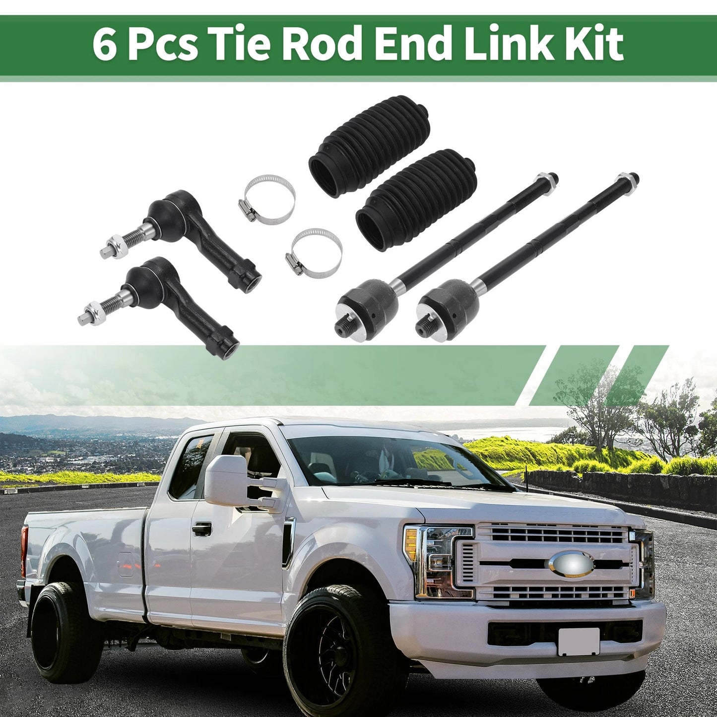 6 Pcs Front Suspension Kit Tie Rod Ends & Boots for Ford F-150 (2004-2023)