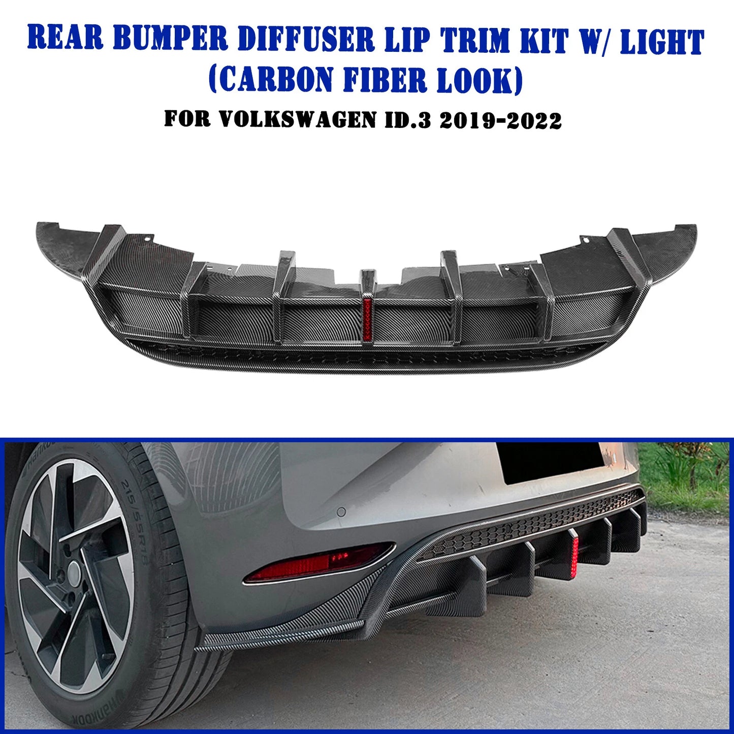 Rear Bumper Diffuser Lip with LED Light for VW ID.3 (2019-2022)