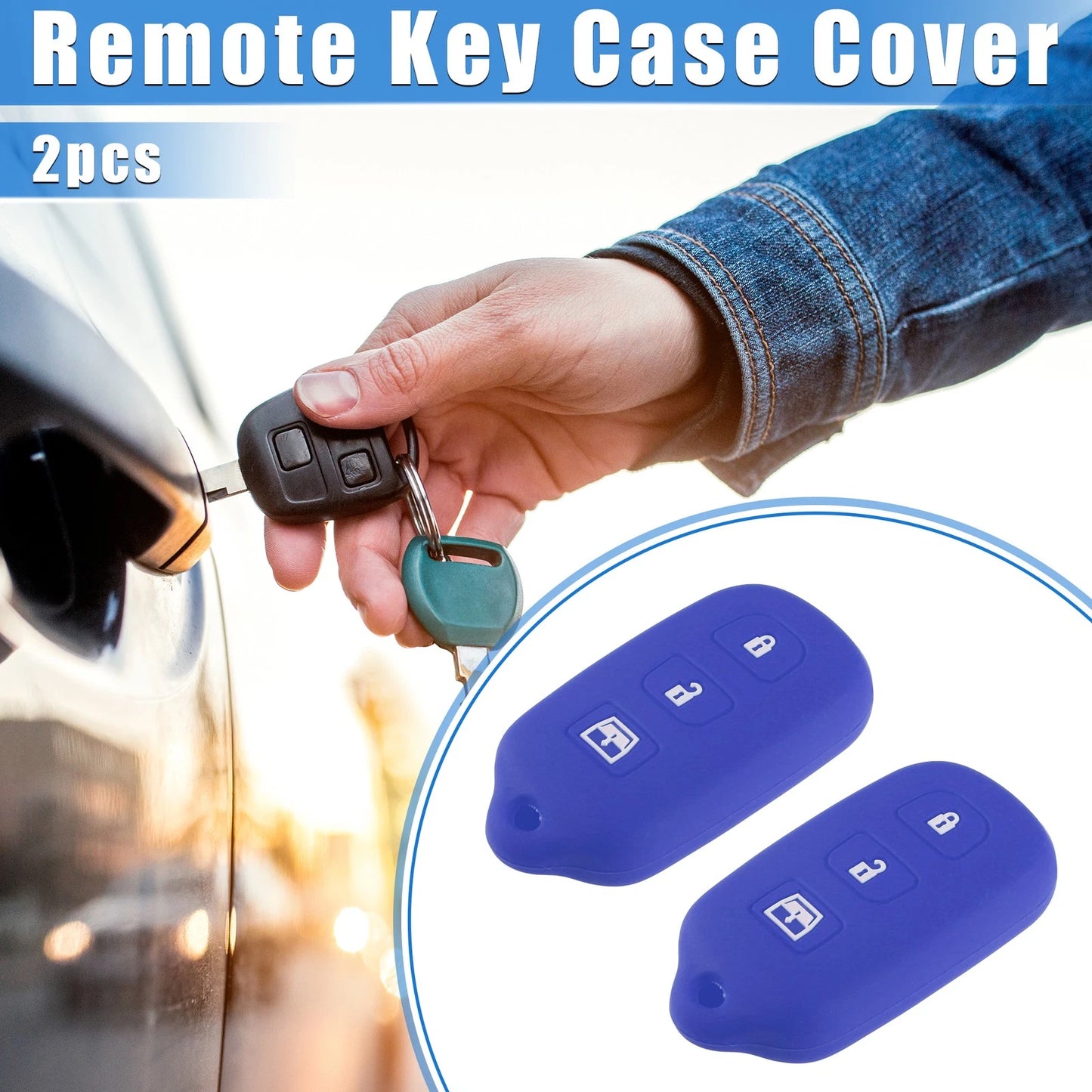 2 x Remote Key Fob Case 4 Button Silicone Blue for Toyota 4Runner Sequoia