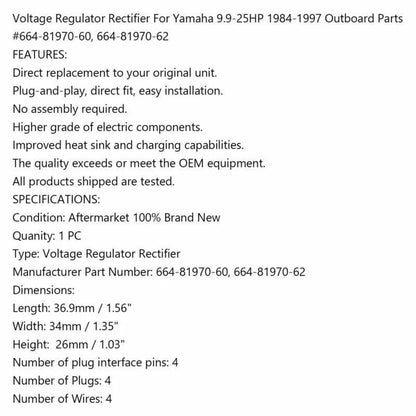 Regulator Rectifier for Yamaha 9.9-25HP Outboard Motors (1984-2010)