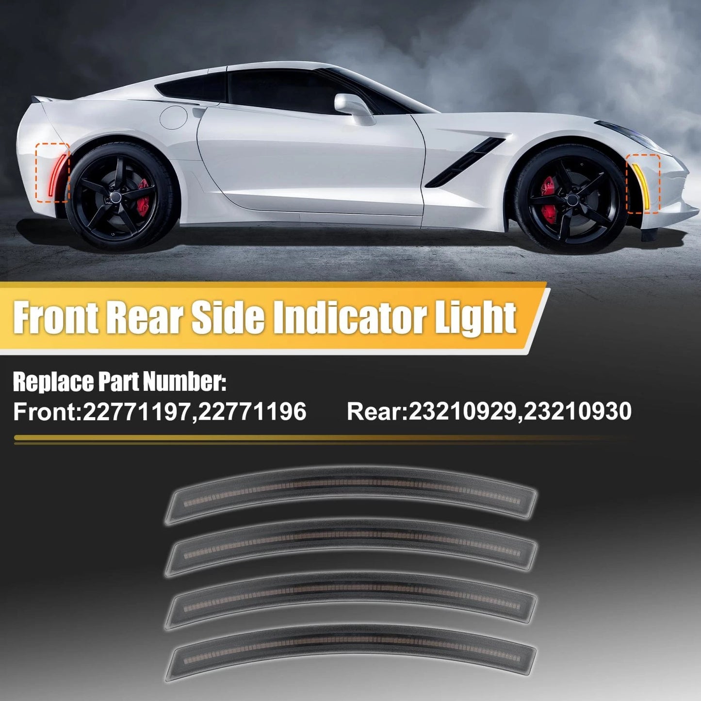 4x Smoke Lens LED Side Marker Light Red Amber for Chevy Corvette C7(2014-2019)