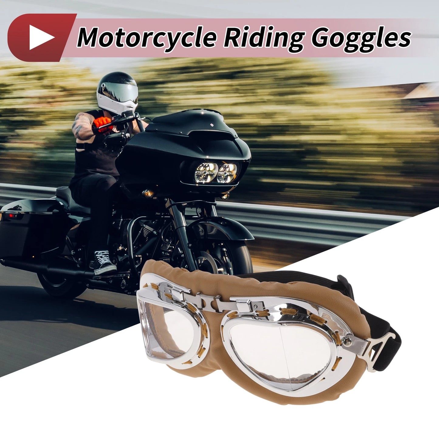 Motorcycle Riding Goggles Clear Lens Brown Frame PU Sponge for Make Model