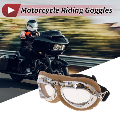 Motorcycle Riding Goggles Clear Lens Brown Frame PU Sponge for Make Model