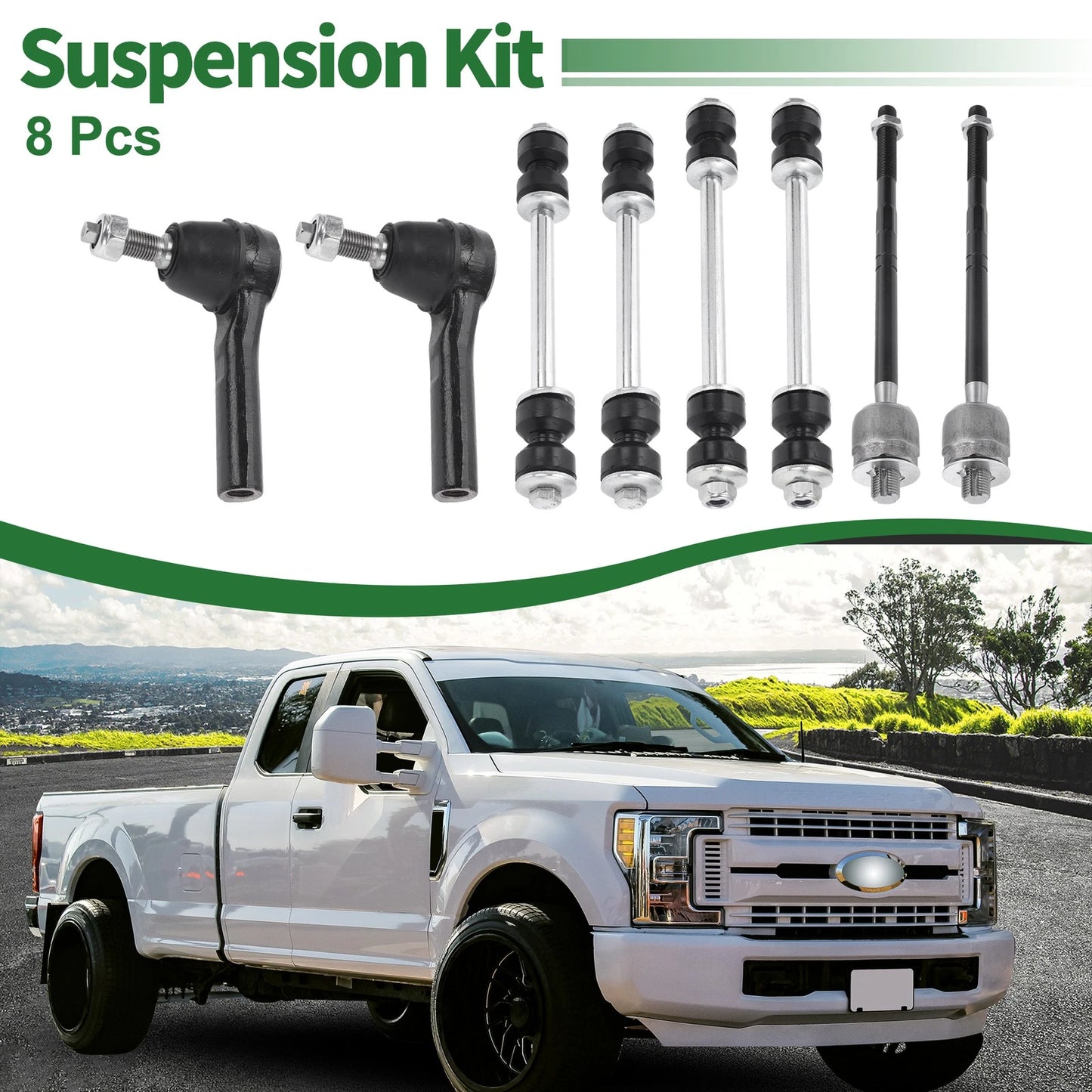 8 Pcs Front Suspension Kit Tie Rod Ends & Sway Bar Links for Ford