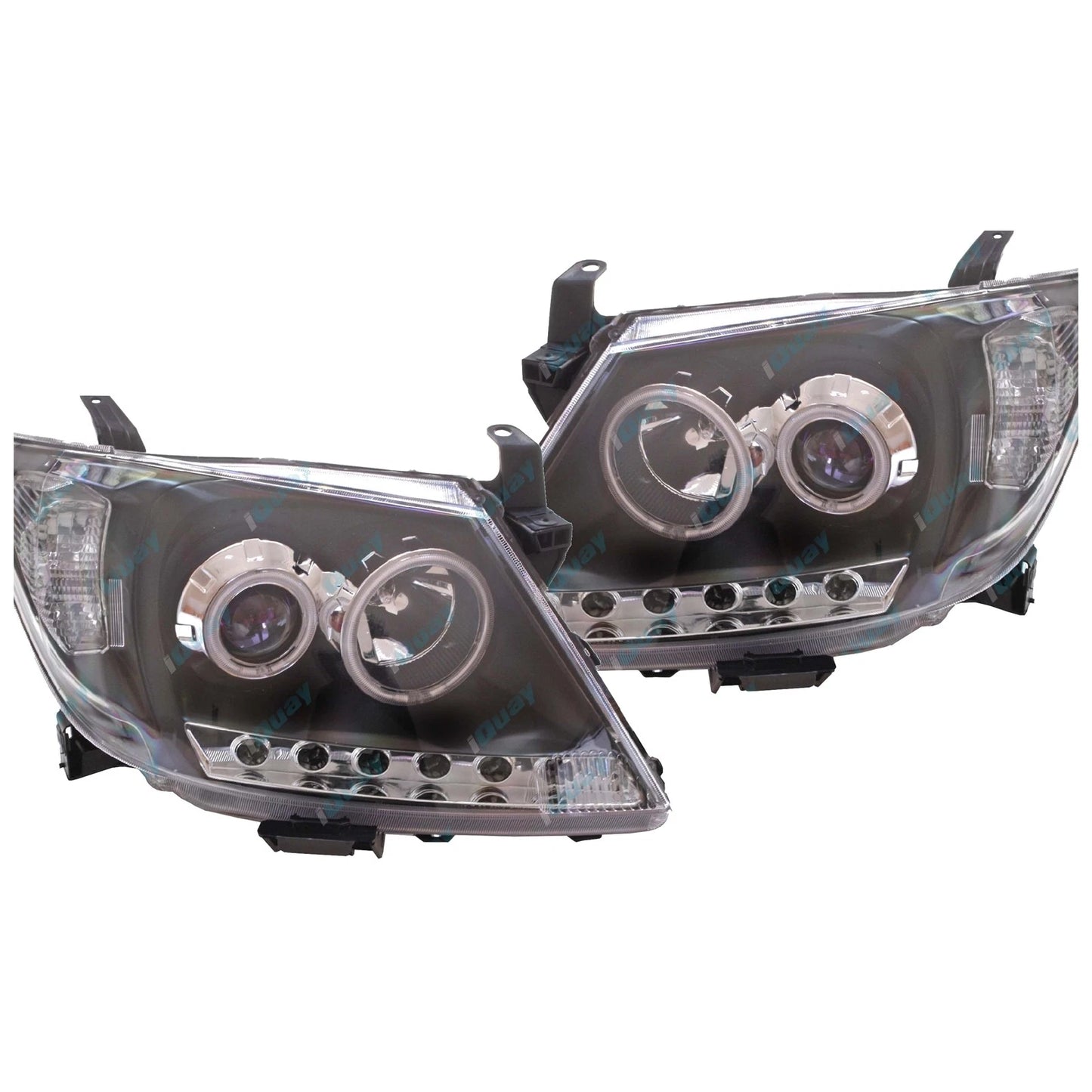 Pair Headlights for Toyota Hilux 2005~11 LED Black Projector Angel Eye DRL Halo