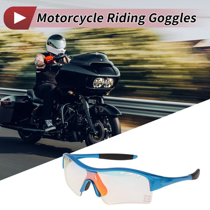 Motorcycle Riding Goggles Light Red Lens Blue Frame PC TPU Cycling Sunglasses