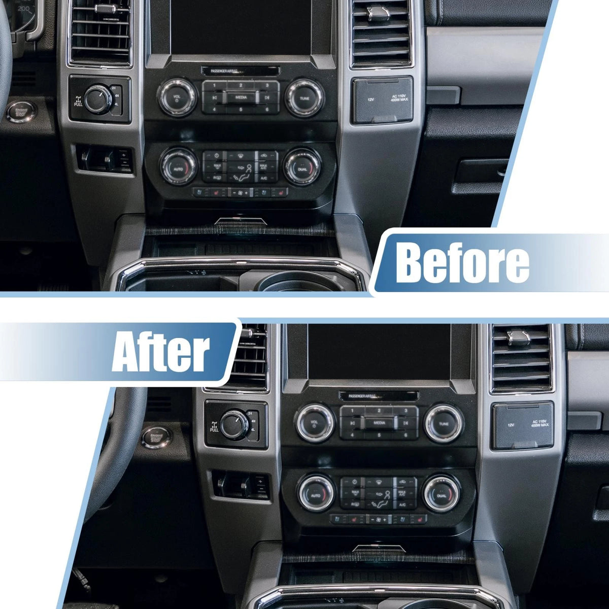 4 x Air Conditioner Knob Ring Covers for Ford F150 XLT (2015-2019) Silver Tone