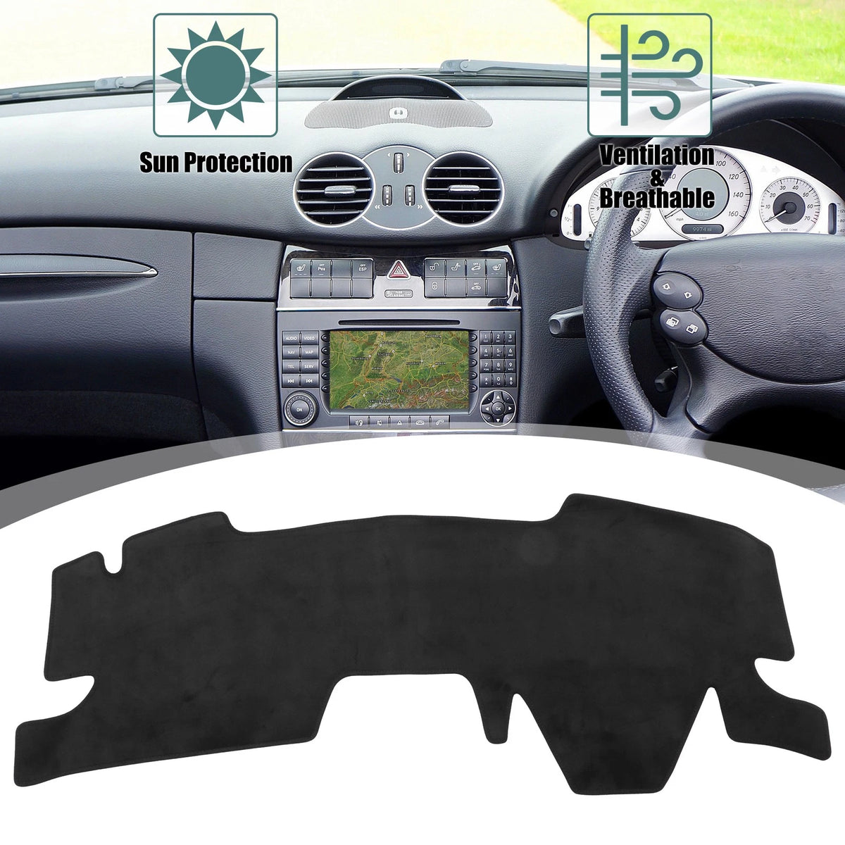 Car Dashboard Cover Black Flannel Non-Slip Mat Protector for Toyota Yaris (2023)