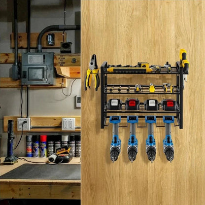 4 Layer Metal Power Tool Organizer Wall Mounted Storage Rack