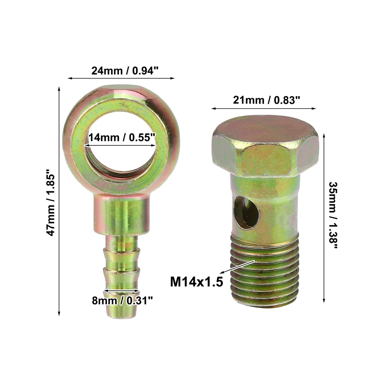 M14x1.5 Banjo Bolt Kit with Copper Washers for Motorcycle Bronze Tone
