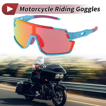 Goggles for Motorcycle Riding Colorful Lens Blue Red Frame UV400