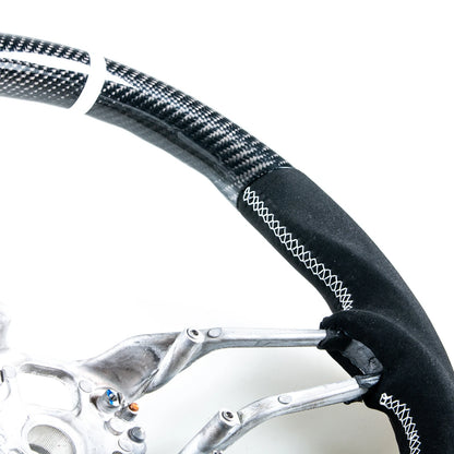 Carbon Suede White Steering Wheel for Porsche 911, 718, Boxster, Cayman, Macan (2016-2023)