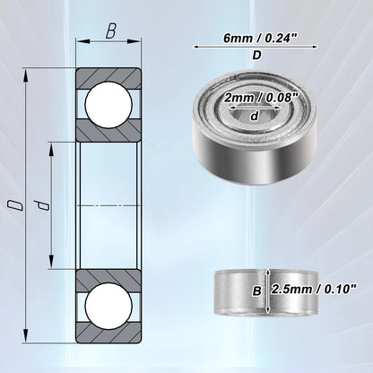 10 Pcs 2x6x2.5mm Deep Groove Ball Bearing Double Metal Shield for Car