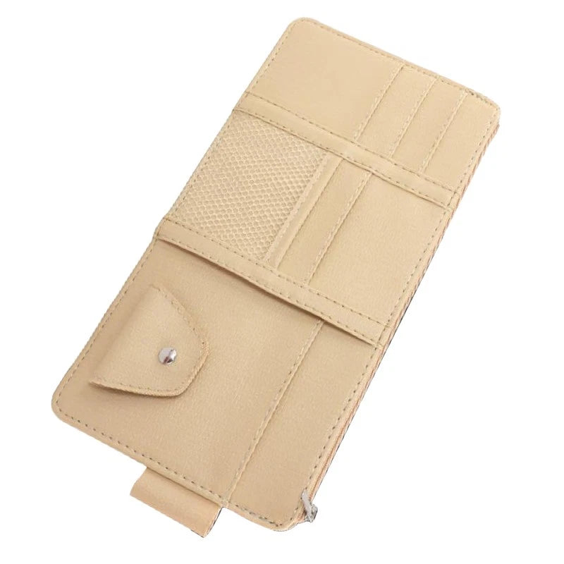 Beige Car Sun Visor Organizer Pouch Bag for Interior Pocket Storage