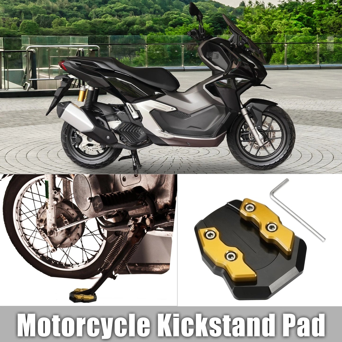 Kickstand Plate Pad for Honda Adv-160 Black Gold Tone (2022–2022)