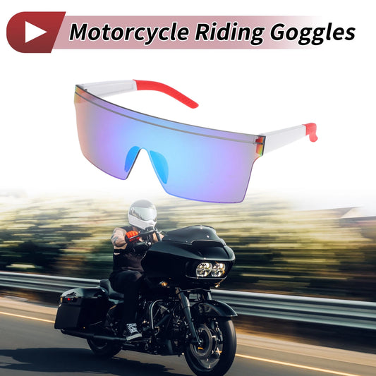 1 Motorcycle Riding Goggles Green Lens White Frame PC Cycling Sunglasses
