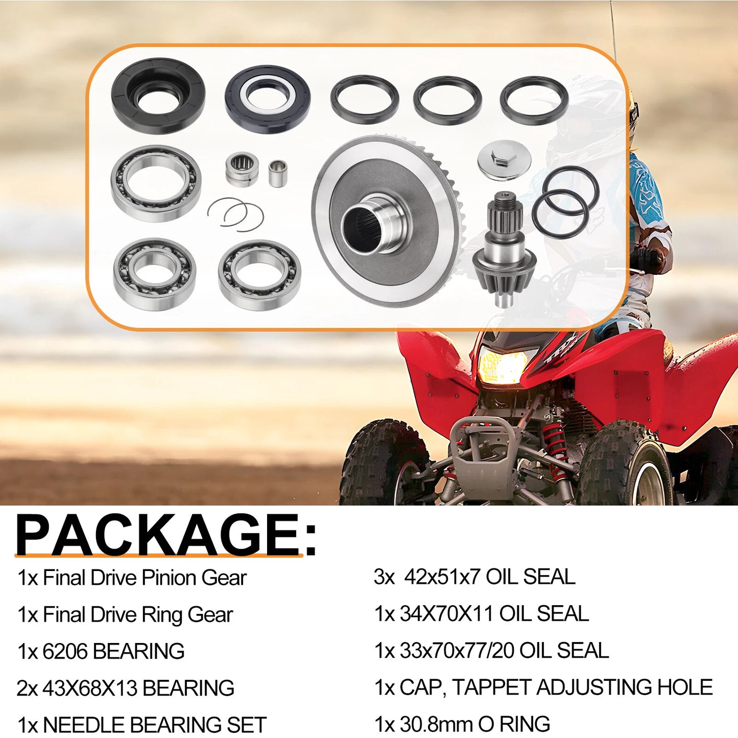 Rear Differential Pinion Ring Gear Bearings Kit for Honda TRX250/Recon 250
