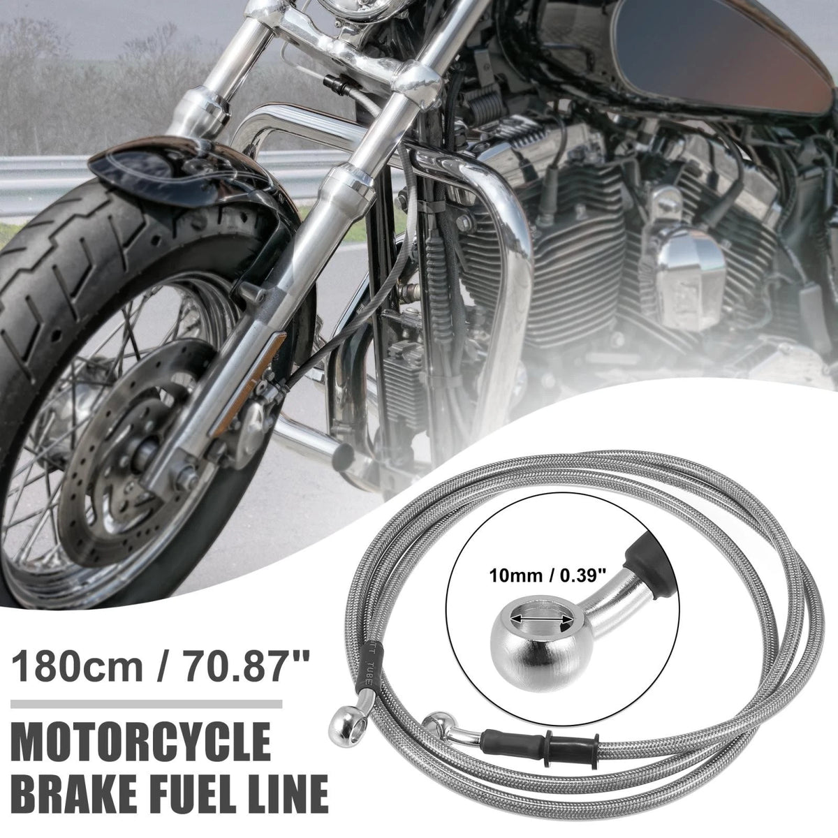 Braided 180cm 10mm Brake Clutch Oil Hoses Pipe for Motorcycle