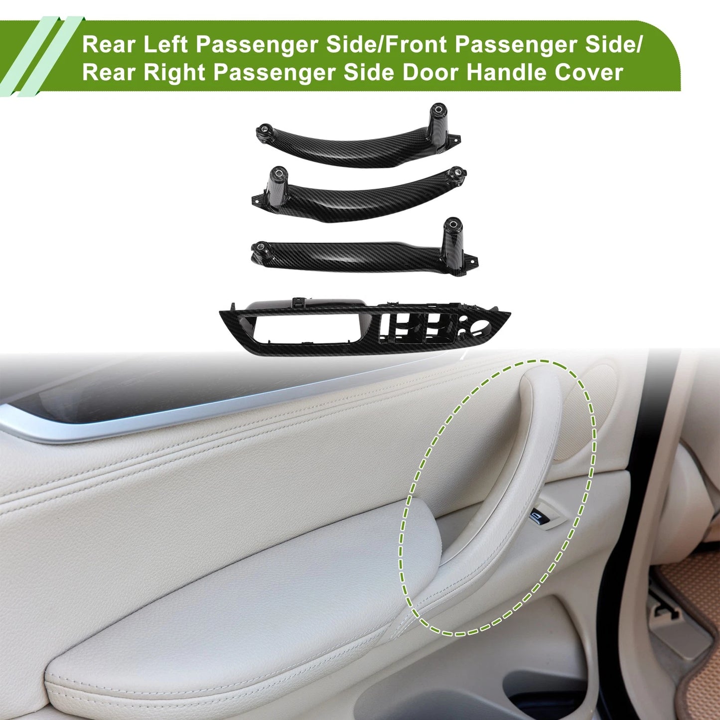 Door Panel Handle Pull Trim Cover for BMW X5 E70 2007-2013 Carbon Fiber Black