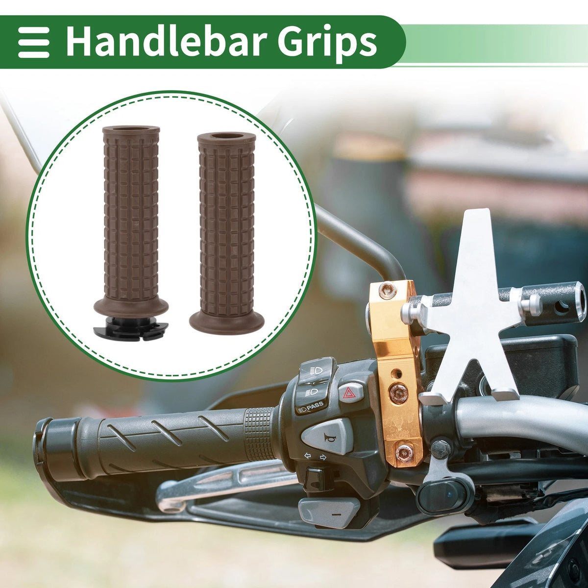 7/8" 22mm Hand Grips Cover Kit TPU Dark Brown Square for Motorcycle