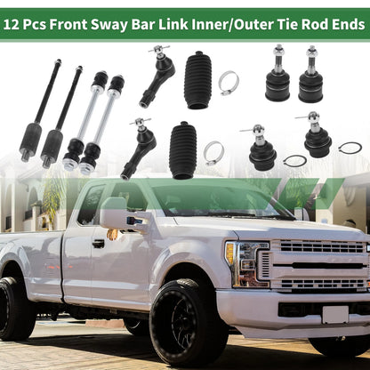 12 x Front Suspension Kit Tie Rod Ends & Sway Bar Links for Ford Explorer (2002-2010)