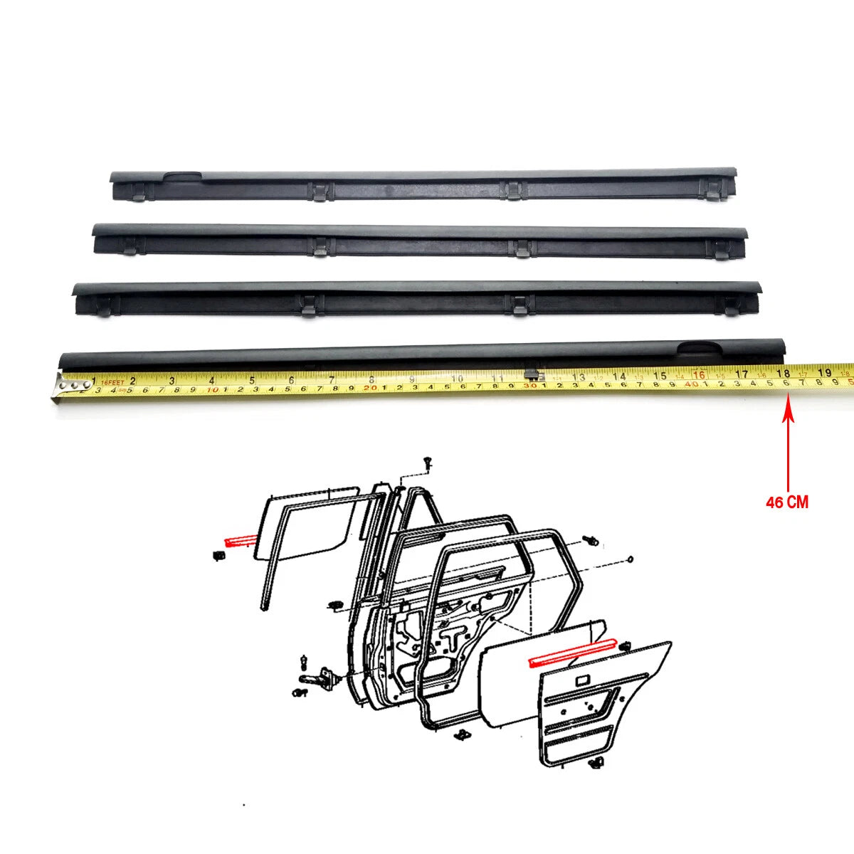 Rear Door Glass Weatherstrip Set for Toyota Starlet 5DR KP60 KP61 KP62 1978-1984