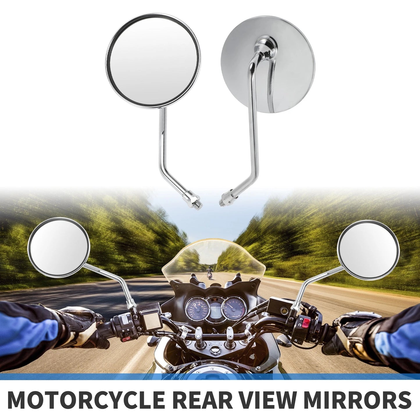 Rear View Mirror Round Shape Handlebar Mirrors Chrome Silver Tone for M10 Motorcycle
