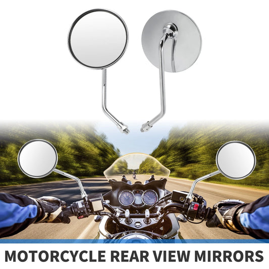 Rear View Mirror Round Shape Handlebar Mirrors Chrome Silver Tone for M10 Motorcycle