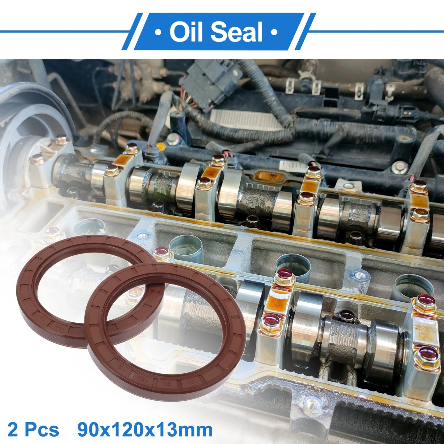 Oil Seal Rotary Shaft Seal FKM Rubber 90x120x13mm Brown 2 x Pcs