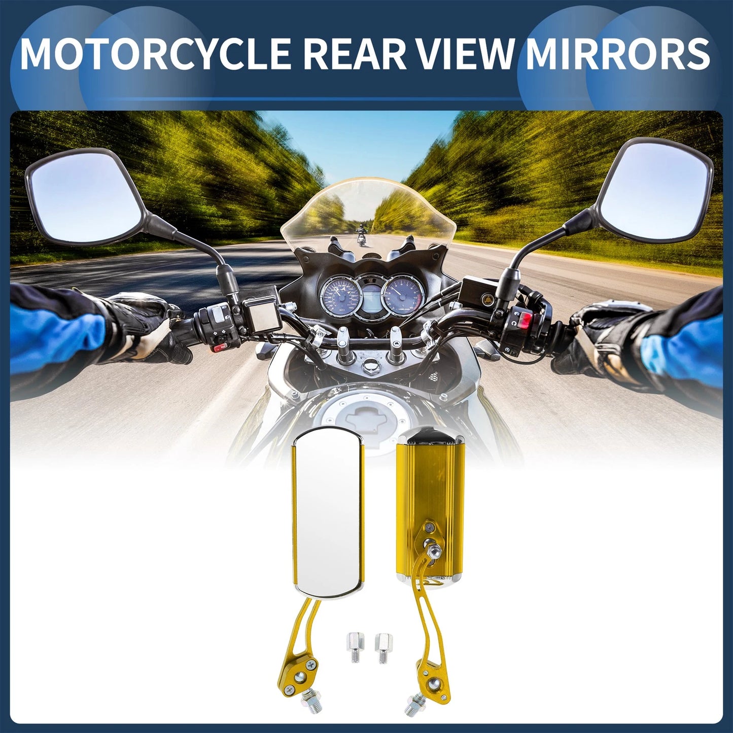 Mirror 1 Set Rear View Mirror Handlebar Gold Tone Metal for Motorcycle