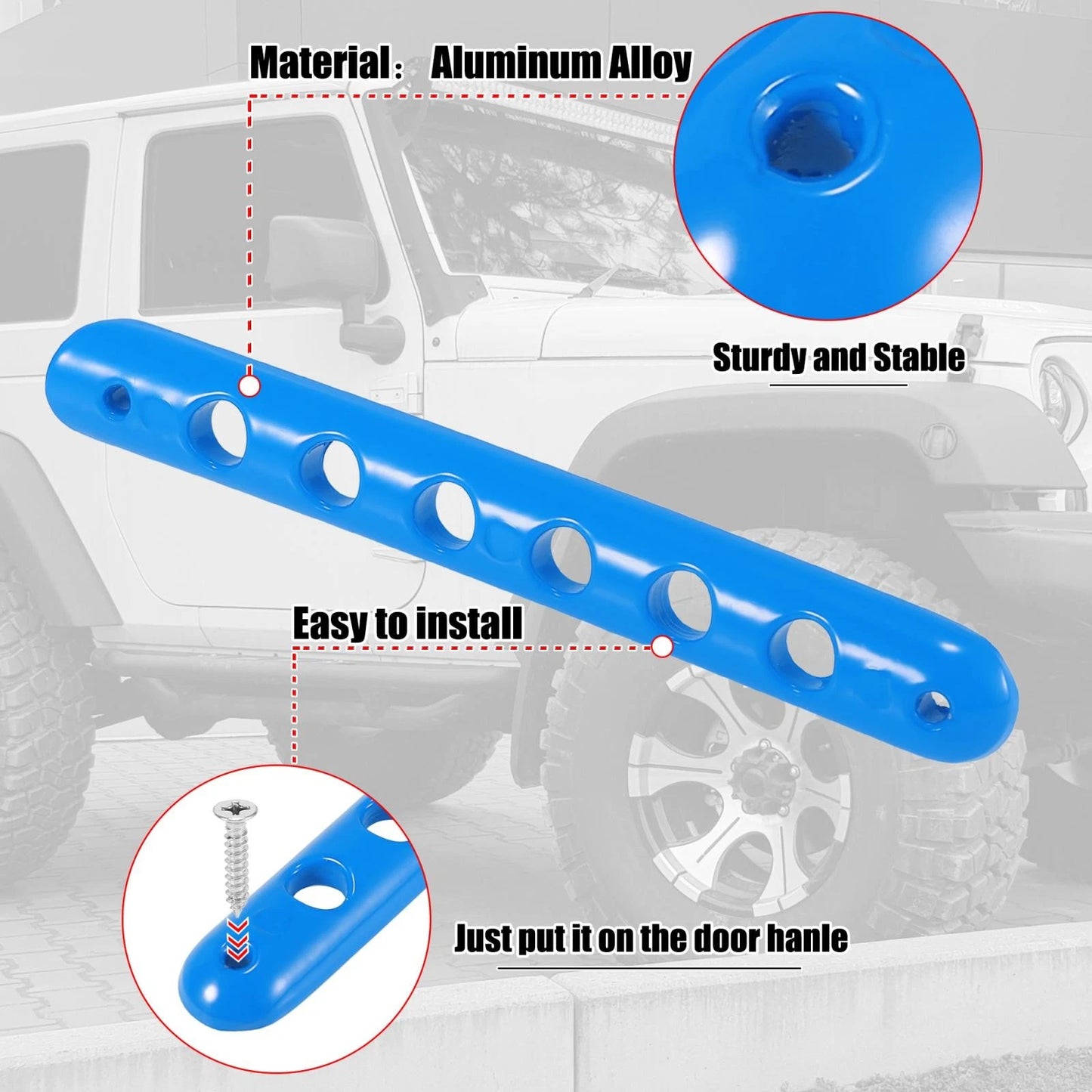 3 x Door Handle Trim with Button Covers for Jeep Wrangler 2 Door (2007-2018)