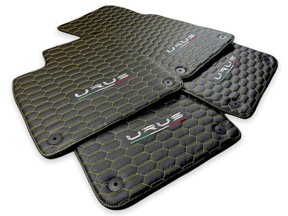 Leather Floor Mats for Lamborghini URUS 2018-2024 Black with Yellow Stitching