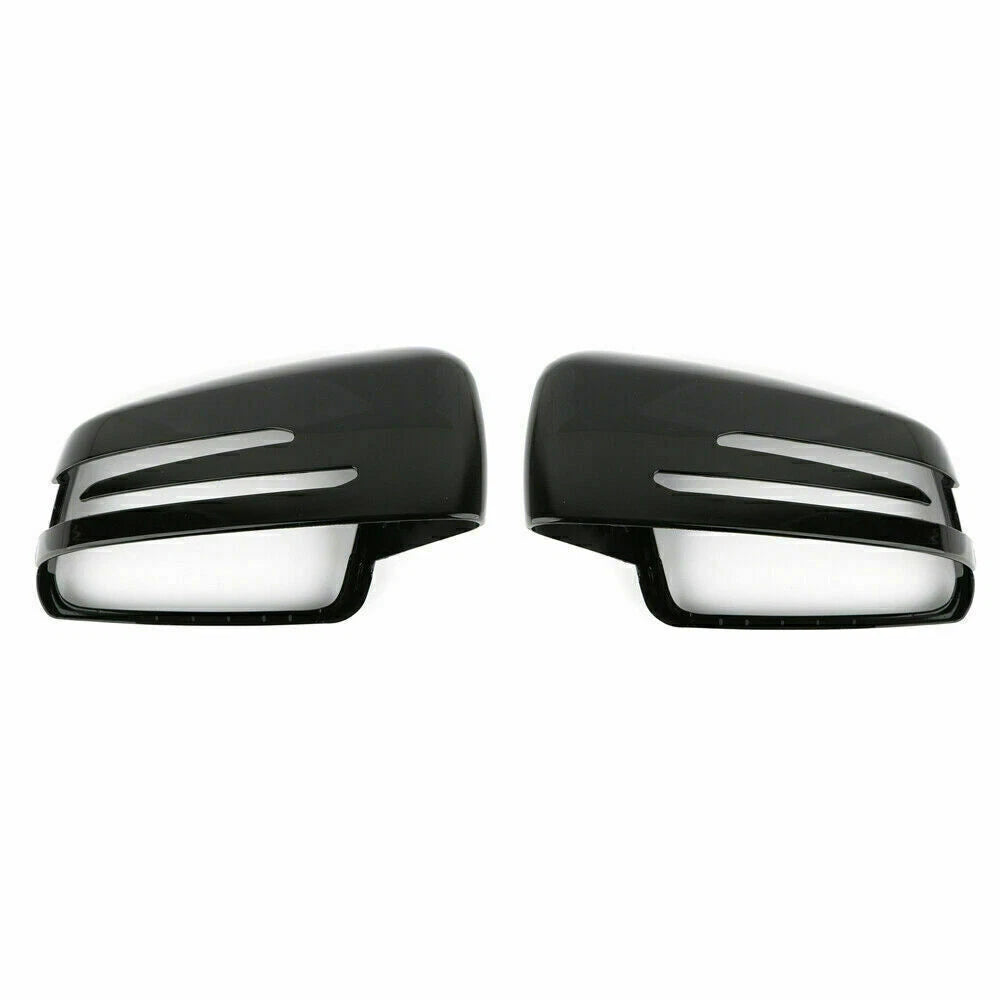 4PC Black Rearview Mirror Covers & Turn Signal Lights for Mercedes W204 W212 W246