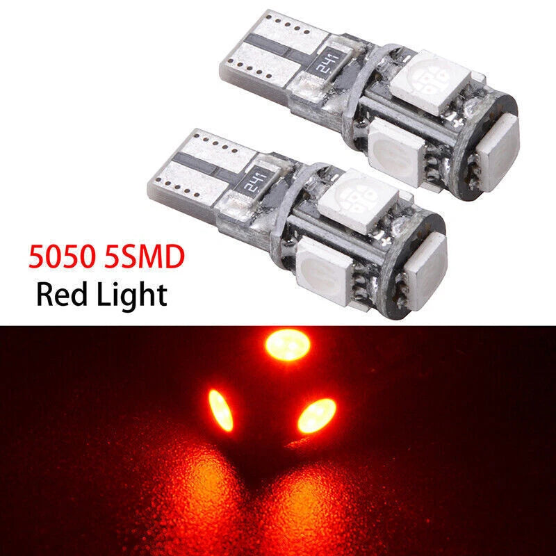 T10 Red LED 5050 5SMD Wedge Interior Dome Map License Festoon Light Bulbs 2 x for Car