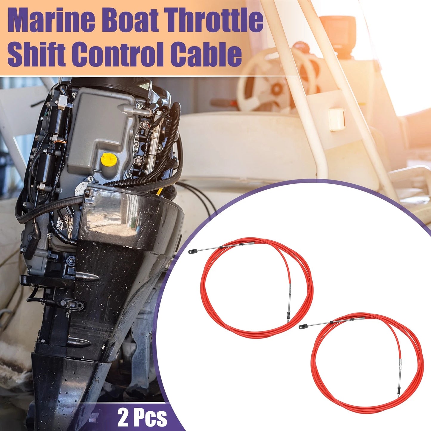 2 x Marine Throttle Control Cable Red with Fastening Head