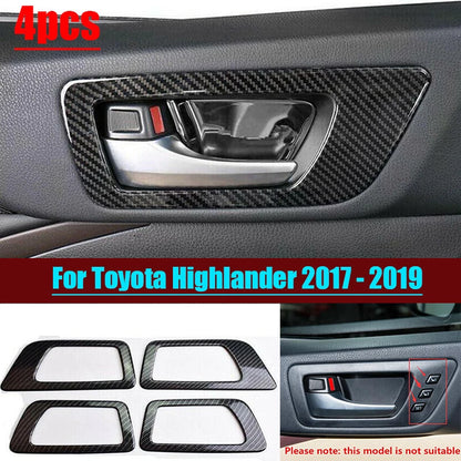 4x Carbon Fiber Inner Door Bowl Cover Trim for Toyota Highlander (2017–2019)