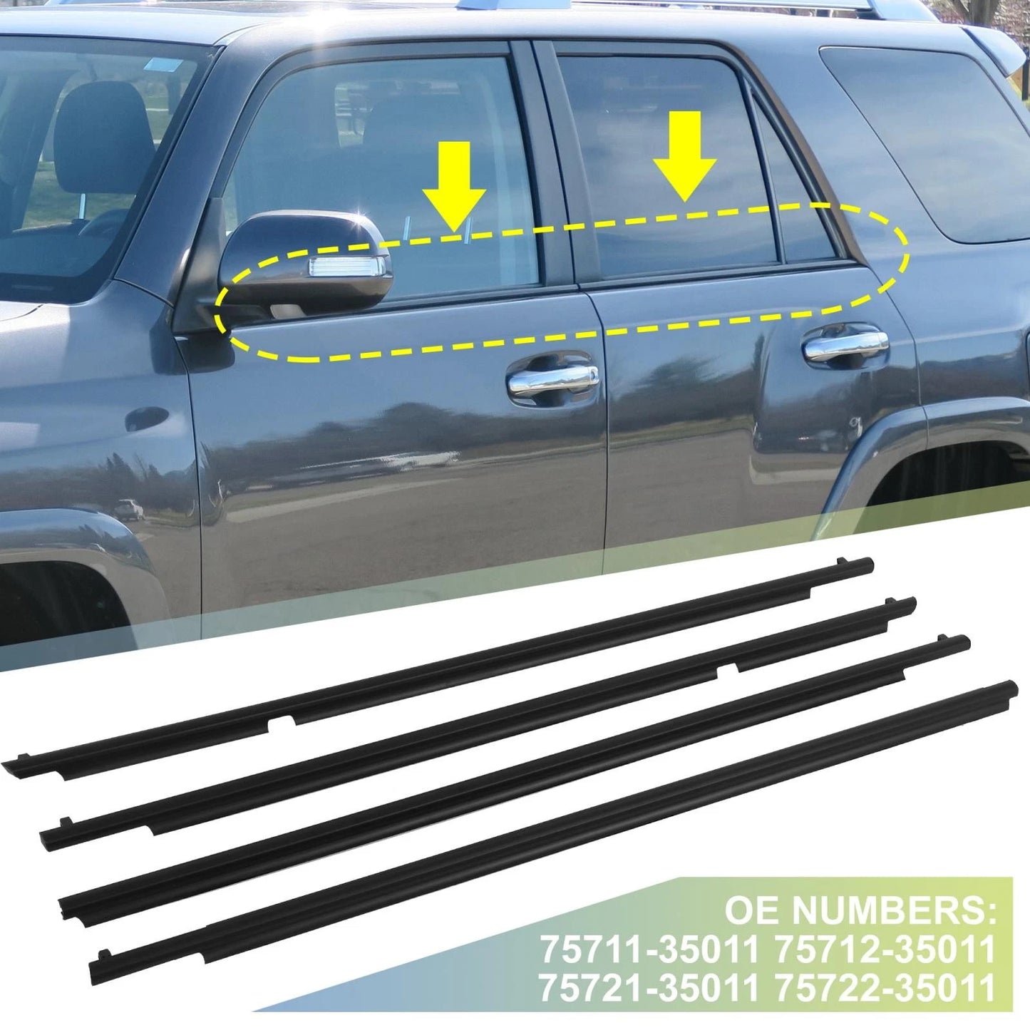 4pcs Window Weatherstrip Molding Door Seal for Toyota 4Runner (2010-2021)