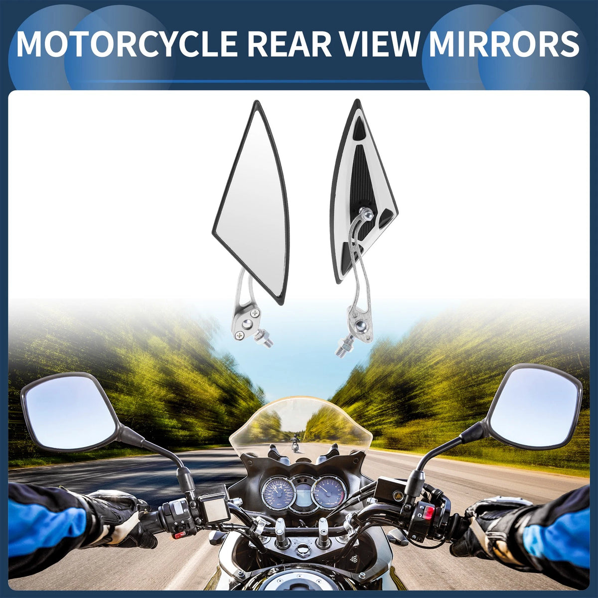 M8/M10 Rear View Mirrors Handlebar Mirrors Silver Tone White Plastic for Motorcycle