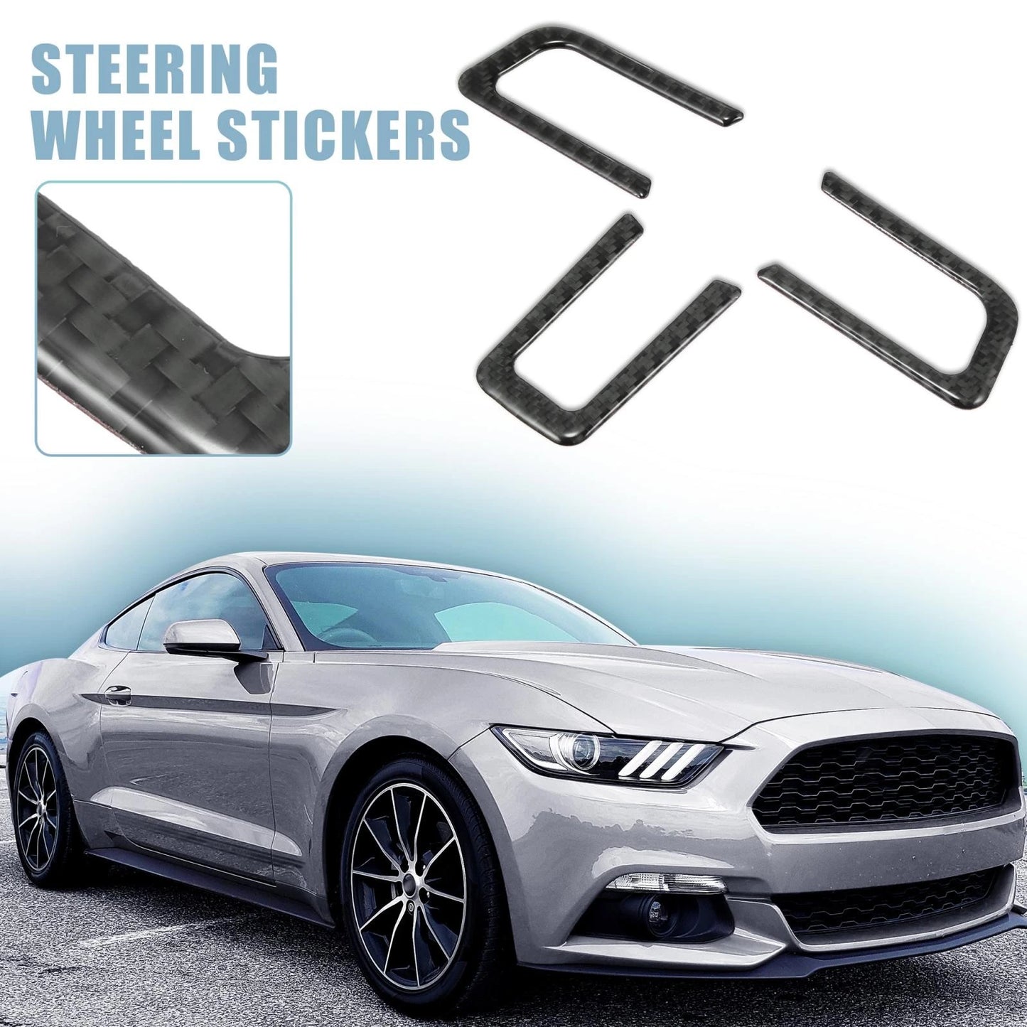 3 x Carbon Fiber Steering Wheel Sticker Trim for Ford Mustang (2015-2020)